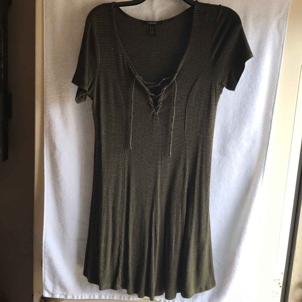 Forever 21 Striped Dress with lace up VNeck